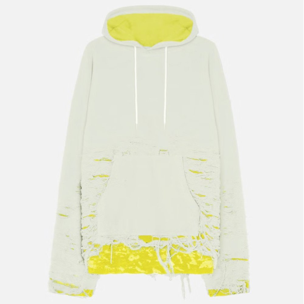 John Elliott Reverse Burnt Out Hoodie Ivory / Yellow Colorway - Medium